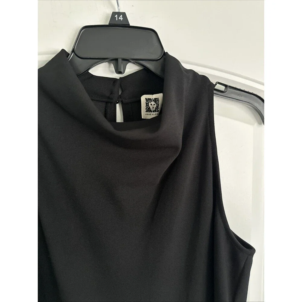 Anne Klein Women's Trendy Chic Cowlneck Wide-Leg Jumpsuit Deep Black 6 (NO BELT)